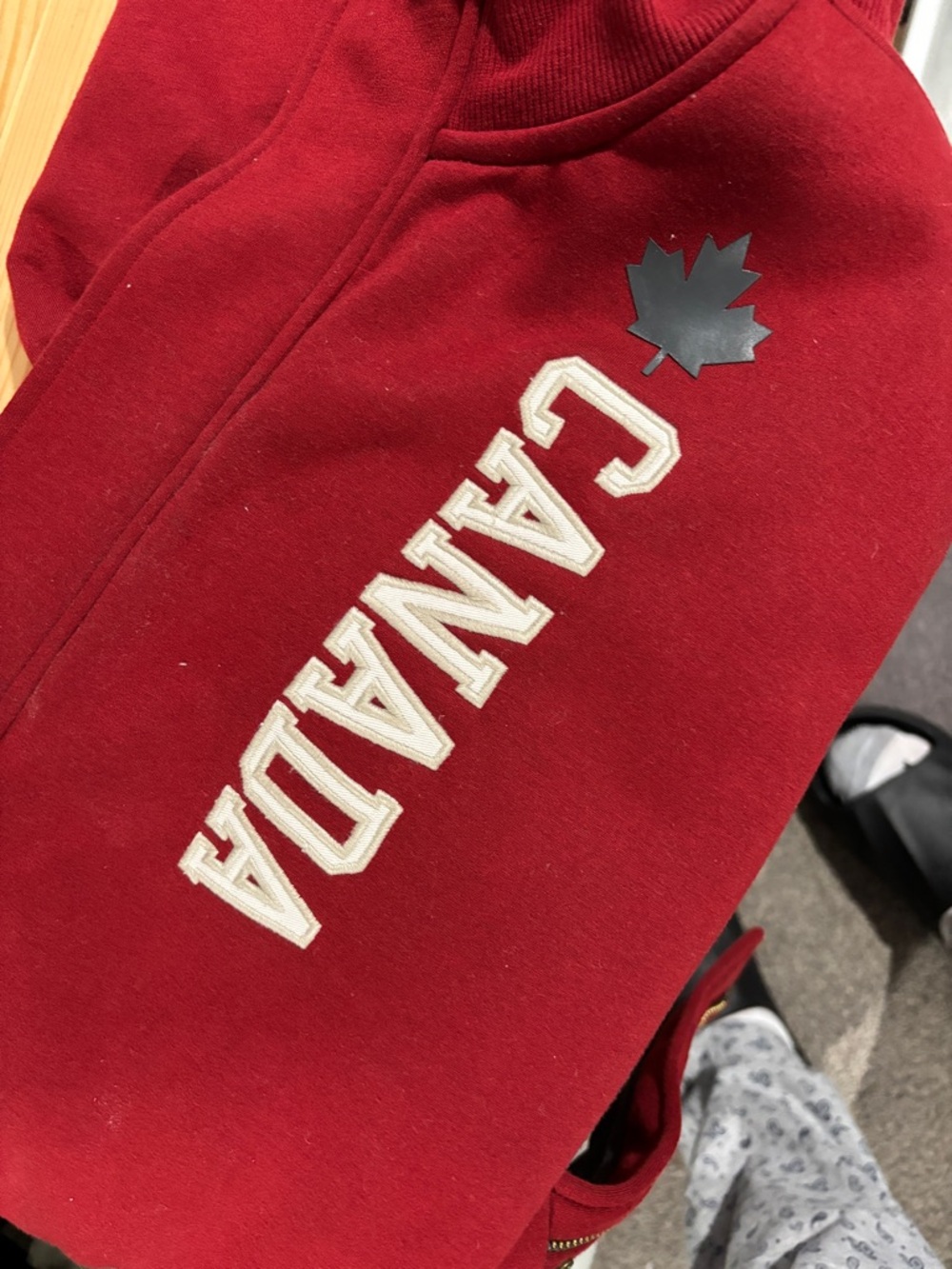 Roots Team Canada Red Zip Sweater with Gray Trim - Picture 7 of 9
